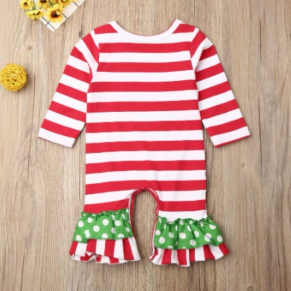NEW Infant Girl's Stripe Reindeer Christmas Romper - Picture 2 of 4